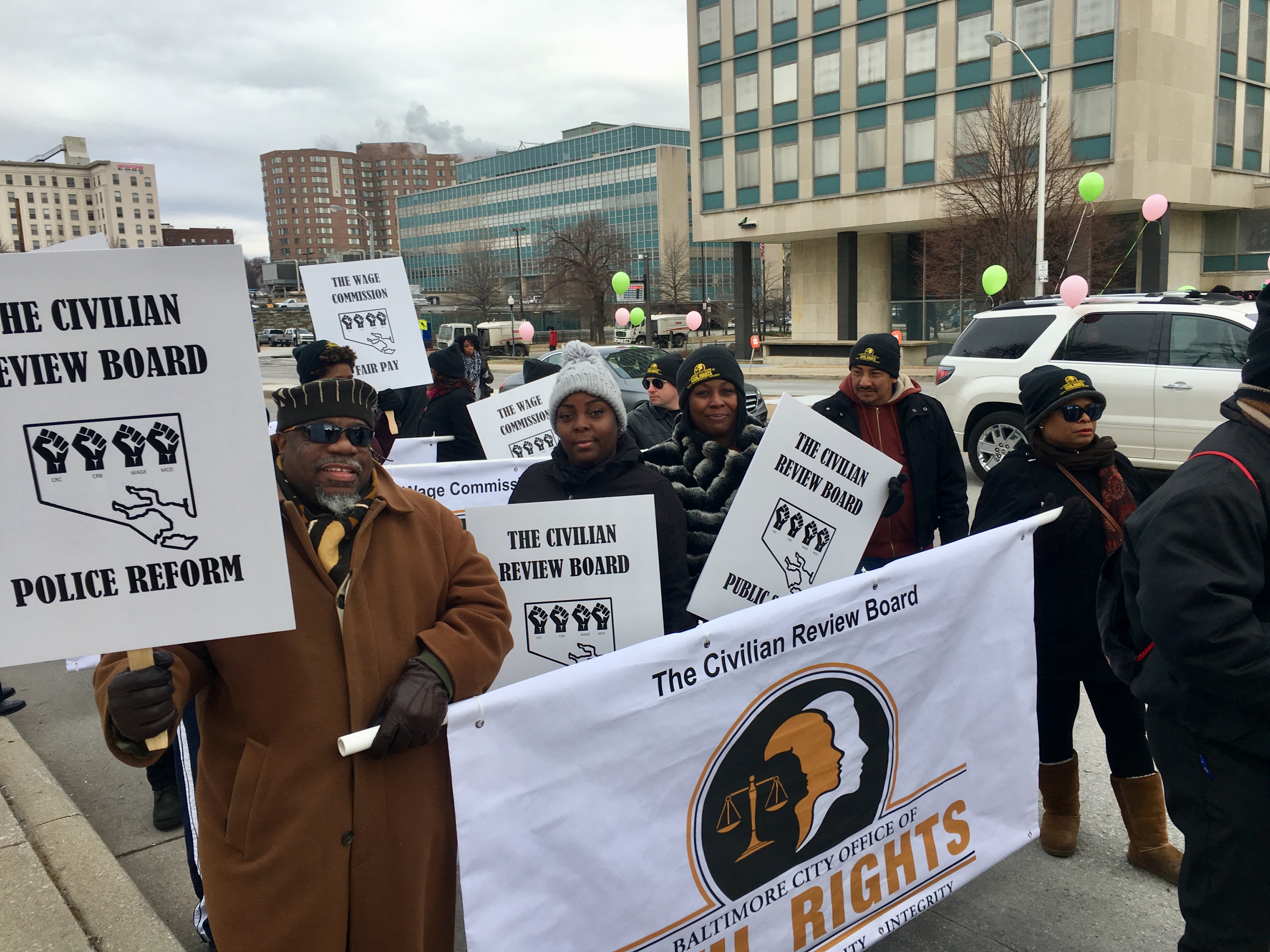 CRB Chair, Dr. Bridal Pearson, OCR staff, CRB, CRC, Wage & Disability Commission on the march MLK Day.